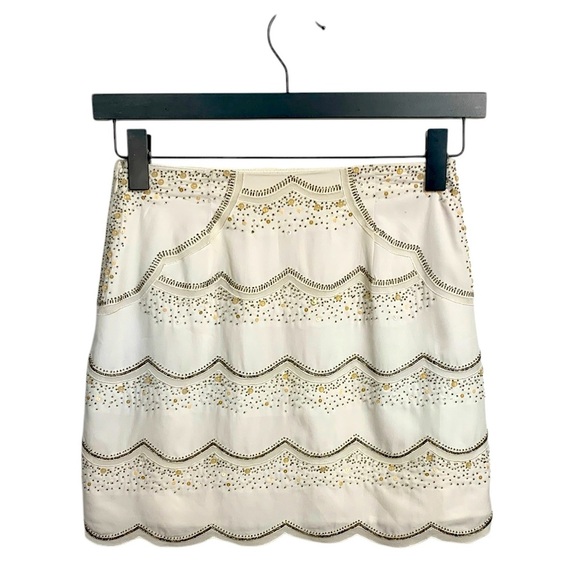 Club Monaco Embellished Skirt, Fully Lined, Side Zipper, Scalloped Hem - Picture 3 of 12